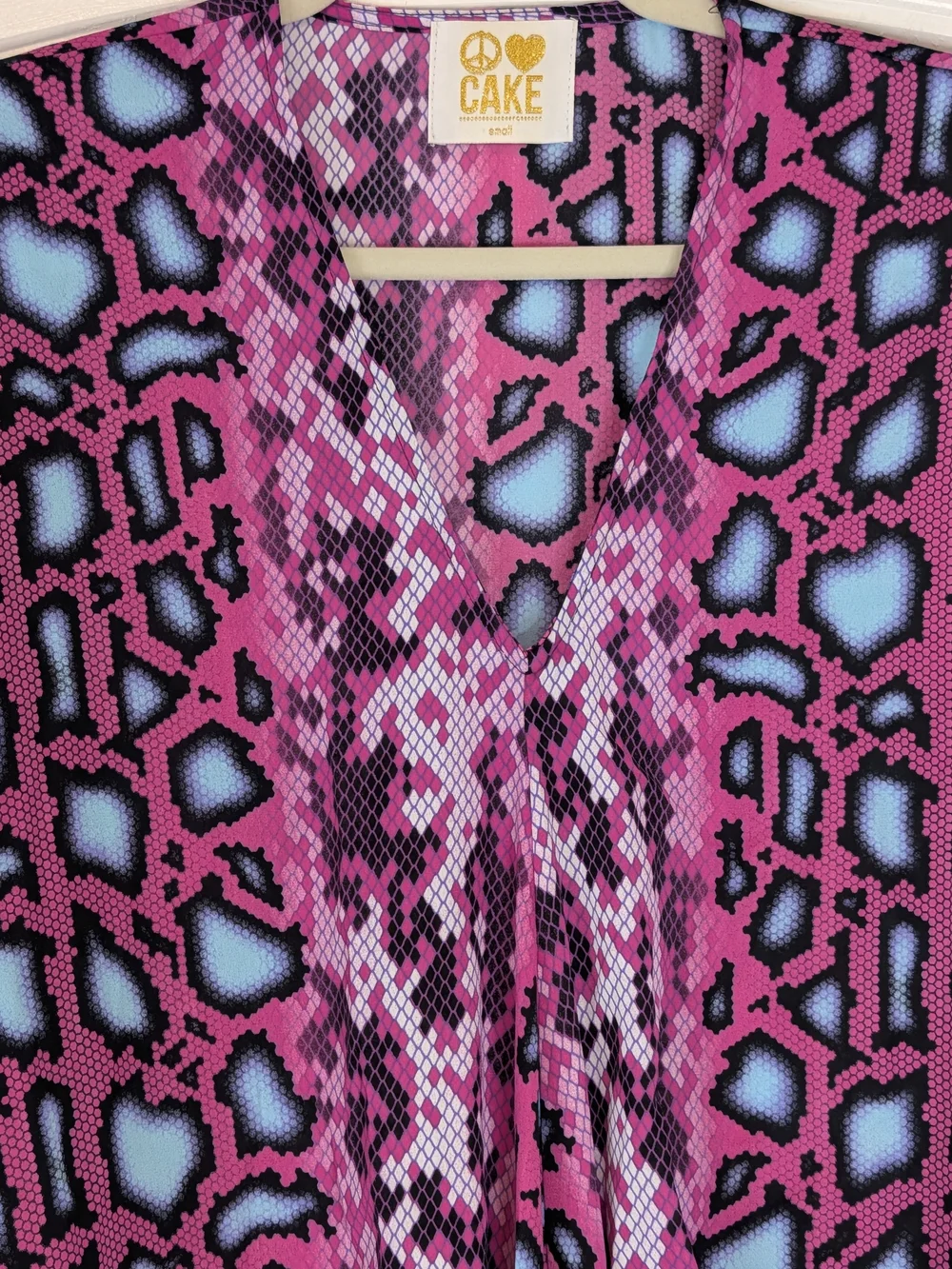 Peace Love Cake Bold Snake Print Patterned Tie Front Blouse Flared Sleeves